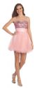 Round Neck Sequins Bust Tulle Short Party Prom Dress in Pink